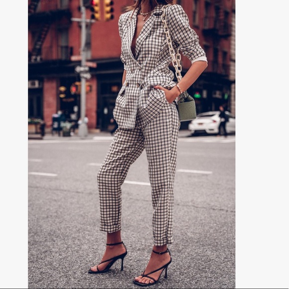NWT EXPRESS Negin Mirsalehi mixed plaid trousers - Picture 10 of 16